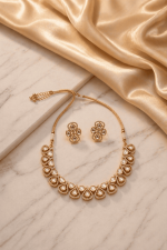 Chandrika Ivory Teardrop Polki Kundan gold plated studded Necklace Set - Image 3