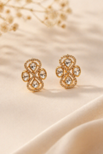 Chandrika Ivory Teardrop Polki Kundan gold plated studded Necklace Set - Image 4
