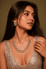 Chandrika Ivory Teardrop Polki Kundan gold plated studded Necklace Set - Image 5