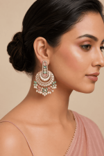 Pastel Stone Chandbali Earrings for Women – Gold Plated Kundan Style Beaded Dangle Earrings with Pearl Drops - Image 5