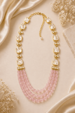 Blush Rose Quartz and Mother of Pearl Multi-Strand Statement Necklace Set - Image 2