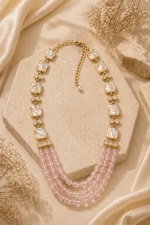 Blush Rose Quartz and Mother of Pearl Multi-Strand Statement Necklace Set - Image 3
