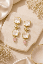 Blush Rose Quartz and Mother of Pearl Multi-Strand Statement Necklace Set - Image 4