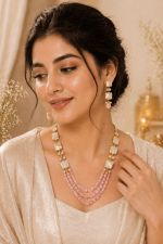 Blush Rose Quartz and Mother of Pearl Multi-Strand Statement Necklace Set - Image 5