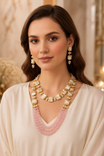 Blush Rose Quartz and Mother of Pearl Multi-Strand Statement Necklace Set - Image 6