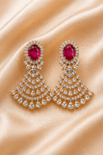 Luxury American Diamond Ruby Bridal Necklace Set for Women – Silver Plated Wedding Party Jewelry with Matching Earrings - Image 3
