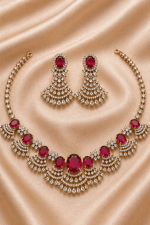 Luxury American Diamond Ruby Bridal Necklace Set for Women – Silver Plated Wedding Party Jewelry with Matching Earrings - Image 4