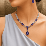 Nyveera Amethyst Teardrop Silver Plated Zirconia Studded Necklace Set