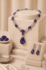 Nyveera Amethyst Teardrop Silver Plated Zirconia Studded Necklace Set - Image 3