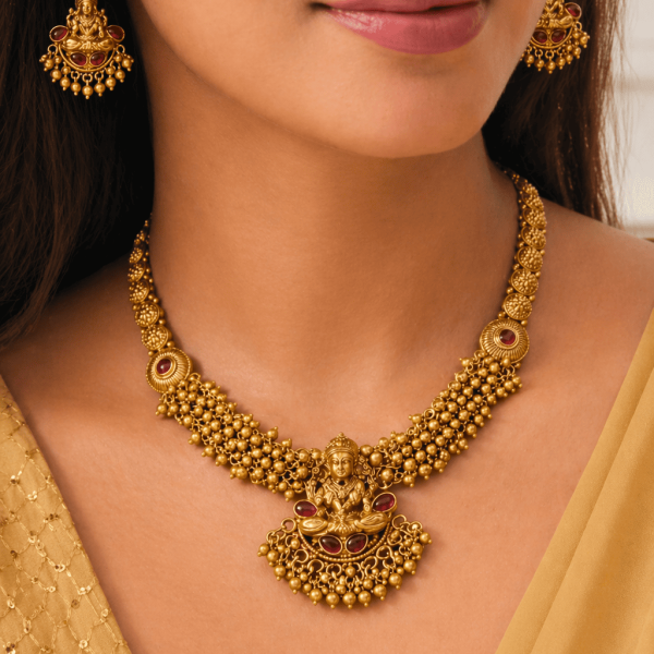 Classic Lakshmi Heritage Temple Necklace Set with Earrings