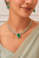 Elegant Dewdrop Mint Design CZ Gold-Plated Necklace Set for Women