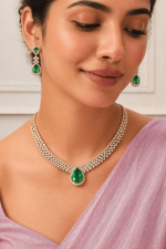 Elegant Dewdrop Mint Design CZ Gold-Plated Necklace Set for Women - Image 5