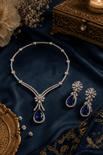 Nyveera Sapphire Dewdrop CZ Necklace Set - Image 4
