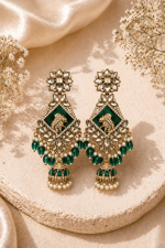 Royal Peacock Design Kundan Jhumka Earrings for Women | Traditional Bridal Statement Dangle Earrings with Pearl Drops - Image 2