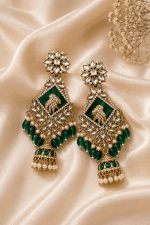 Royal Peacock Design Kundan Jhumka Earrings for Women | Traditional Bridal Statement Dangle Earrings with Pearl Drops - Image 4