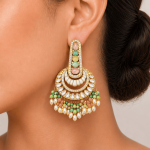 Pastel Stone Chandbali Earrings for Women – Gold Plated Kundan Style Beaded Dangle Earrings with Pearl Drops