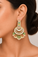 Pastel Stone Chandbali Earrings for Women – Gold Plated Kundan Style Beaded Dangle Earrings with Pearl Drops