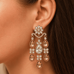 Gold Plated Kundan Crystal Floral Drop Earrings for Women | Elegant Statement Danglers for Wedding, Festive & Party Wear