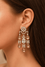 Gold Plated Kundan Crystal Floral Drop Earrings for Women | Elegant Statement Danglers for Wedding, Festive & Party Wear