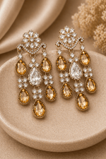 Gold Plated Kundan Crystal Floral Drop Earrings for Women | Elegant Statement Danglers for Wedding, Festive & Party Wear - Image 4