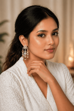 Gold Plated Kundan Crystal Floral Drop Earrings for Women | Elegant Statement Danglers for Wedding, Festive & Party Wear - Image 5
