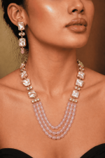 Blush Rose Quartz and Mother of Pearl Multi-Strand Statement Necklace Set