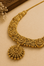 Nyveera Antique Lakshmi Temple Pendant Necklace with Pearl Drop - Image 3