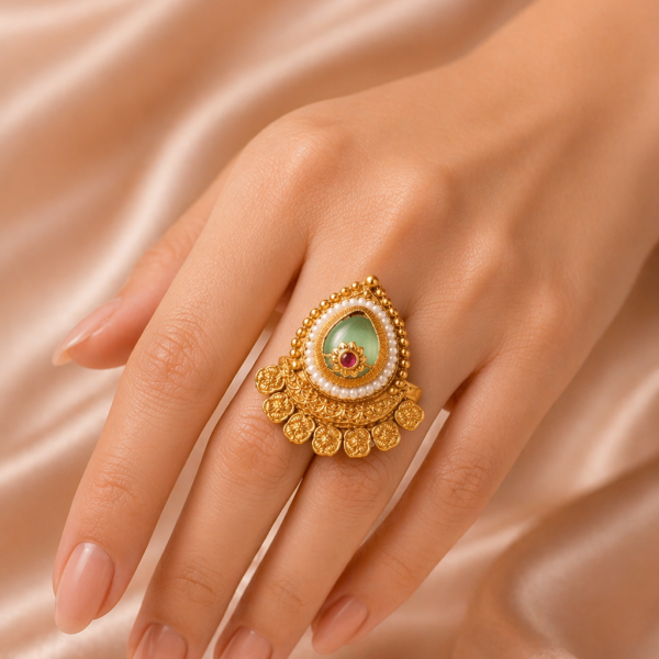 Vasundhara Emerald Teardrop Statement Ring