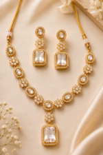 Elegant American Diamond Rectangle Pendant Necklace Set - Image 3