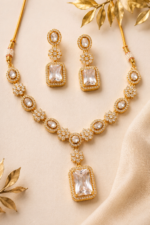 Elegant American Diamond Rectangle Pendant Necklace Set - Image 2