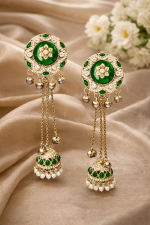 Nyveera Heritage Green Kundan Chain Drop Jhumkas - Image 3