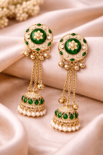 Nyveera Heritage Green Kundan Chain Drop Jhumkas - Image 4