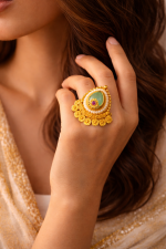 Vasundhara Emerald Teardrop Statement Ring - Image 4