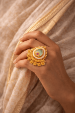 Vasundhara Emerald Teardrop Statement Ring - Image 5
