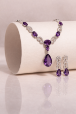 Nyveera Amethyst Teardrop Silver Plated Zirconia Studded Necklace Set - Image 2