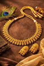 Nyveera Royal Antique Matte Gold Traditional Necklace Set with Earrings - Image 2