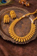Nyveera Royal Antique Matte Gold Traditional Necklace Set with Earrings - Image 4