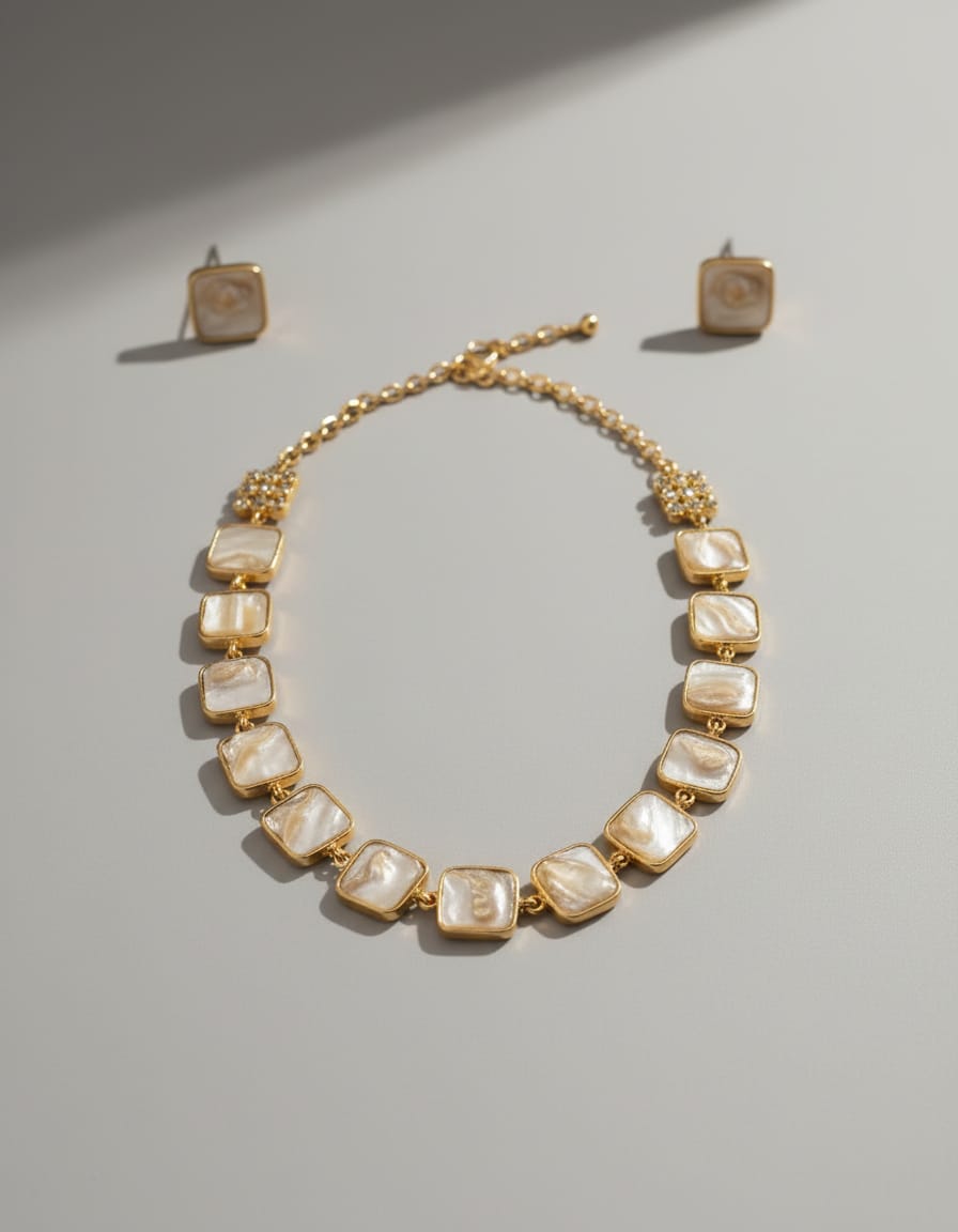 WhatsApp Image 2026-03-31 at 3.42.25 PM Gold Plated Square Pearl Necklace Set with Matching Stud Earrings - Image 1