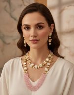 Blush Rose Quartz and Mother of Pearl Multi-Strand Statement Necklace Set - Image 2