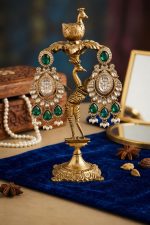 Green Kundan Chandbali Earrings with Pearl Drops – Traditional Gold Plated Bridal Statement Earrings for Women - Image 2