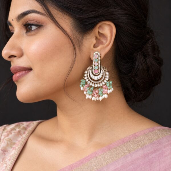Pastel Stone Chandbali Earrings