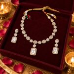 Elegant American Diamond Rectangle Pendant Necklace Set - Image 3