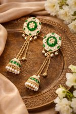Nyveera Heritage Green Kundan Chain Drop Jhumkas - Image 2