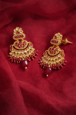 Nyveera Maharani Ruby & Kundan Bridal Necklace Set – Royal Gold Tone Traditional Wedding & Festive Jewellery with Earrings - Image 3