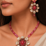 Nyveera Crimson Bloom Statement Necklace Set