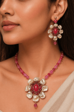Nyveera Crimson Bloom Statement Necklace Set