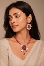 Nyveera Crimson Bloom Statement Necklace Set - Image 5