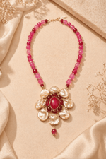Nyveera Crimson Bloom Statement Necklace Set - Image 2