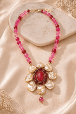 Nyveera Crimson Bloom Statement Necklace Set - Image 4