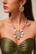 Nyveera Blush Aura Floral Statement Necklace Set